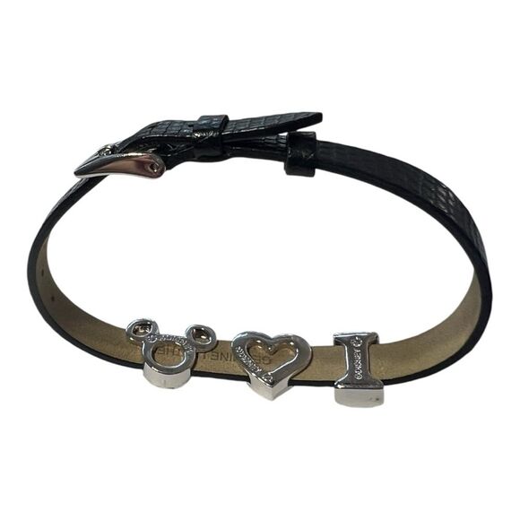 RARE Swarovski Disney Bracelet With “ I (Heart) Mickey”. Black Leather Band. main image 8
